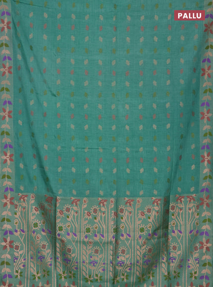 Teal Green Semi Tussar Saree - Butta