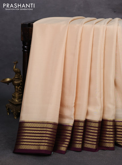 Beige & Wine Pure Mysore Silk Saree