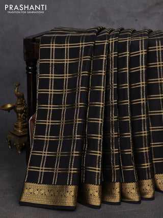 Black Pure Mysore Silk - Checks