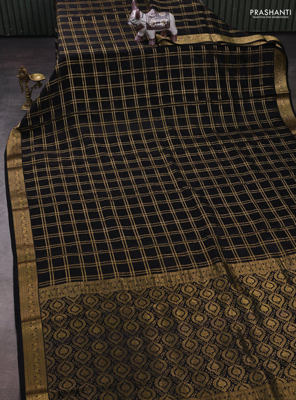 Black Pure Mysore Silk - Checks
