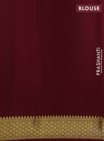 Peach & Maroon Pure Mysore Silk - Checks