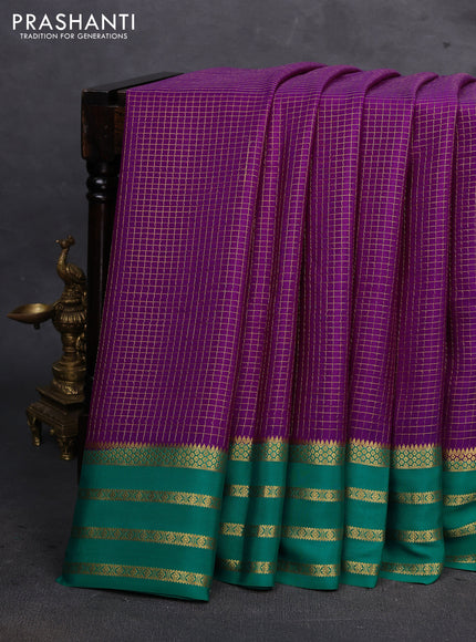 Purple & Teal Green Pure Mysore Silk - Checks