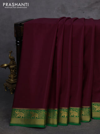 Wine & Green Pure Mysore Silk Saree
