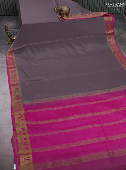 Grey & Pink Pure Mysore Silk Saree