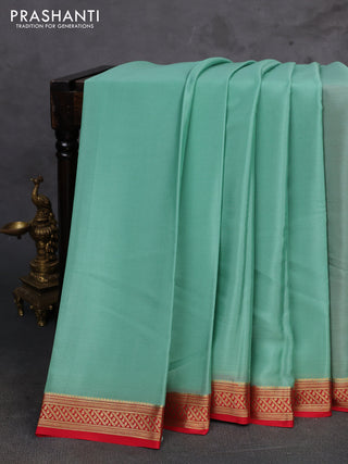 Pastel Green & Red Pure Mysore Silk Saree