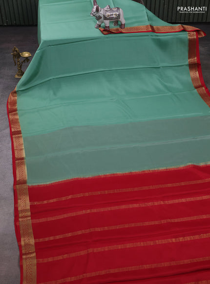 Pastel Green & Red Pure Mysore Silk Saree