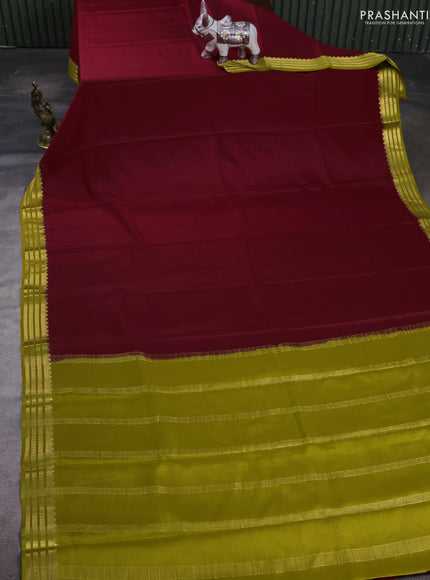 Maroon & Mustard Green Pure Mysore Silk Saree