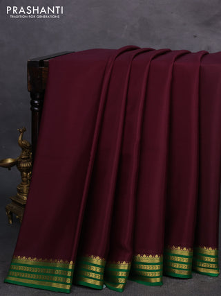 Wine & Green Pure Mysore Silk Saree