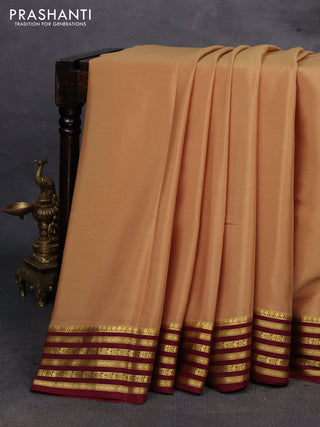 Sandal & Maroon Pure Mysore Silk Saree