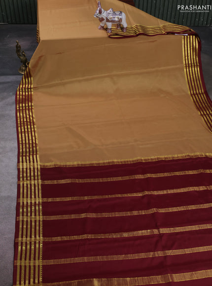 Sandal & Maroon Pure Mysore Silk Saree
