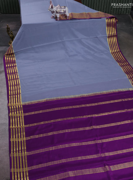 Grey & Purple Pure Mysore Silk Saree