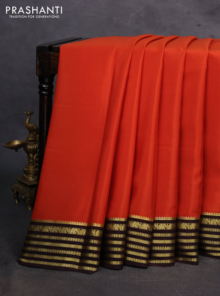 Orange & Coffee Brown Pure Mysore Silk Saree