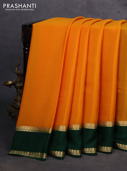 Mustard Yellow & Green Pure Mysore Silk Saree