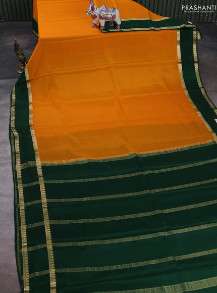 Mustard Yellow & Green Pure Mysore Silk Saree
