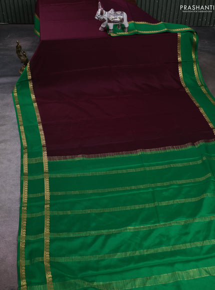 Wine & Green Pure Mysore Silk Saree