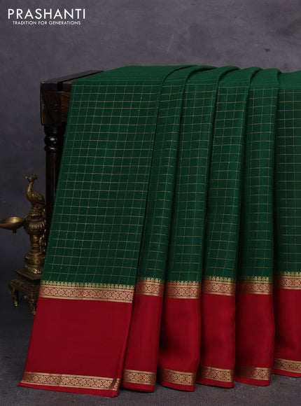 Green & Red Pure Mysore Silk - Checks