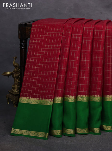 Red & Green Pure Mysore Silk - Checks