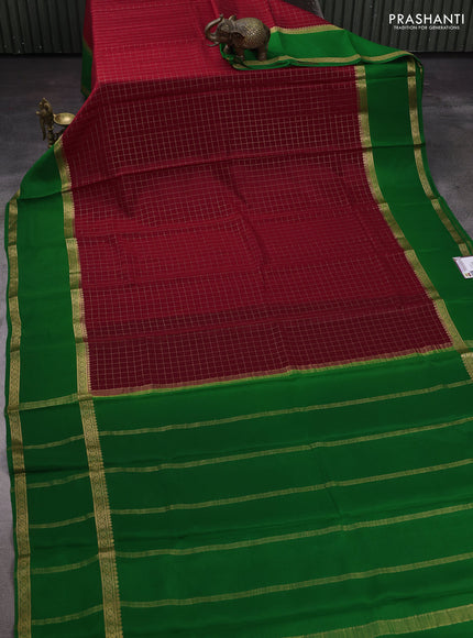 Red & Green Pure Mysore Silk - Checks
