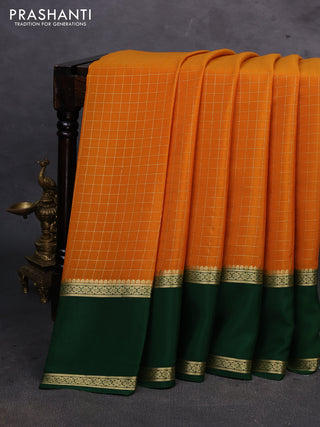 Mustard Yellow & Green Pure Mysore Silk Saree