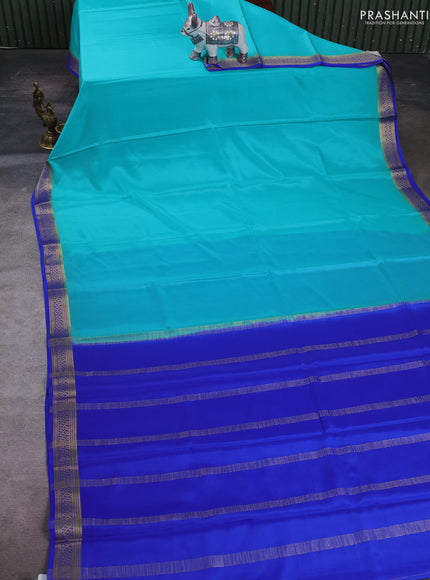 Teal Blue & Blue Pure Mysore Silk Saree