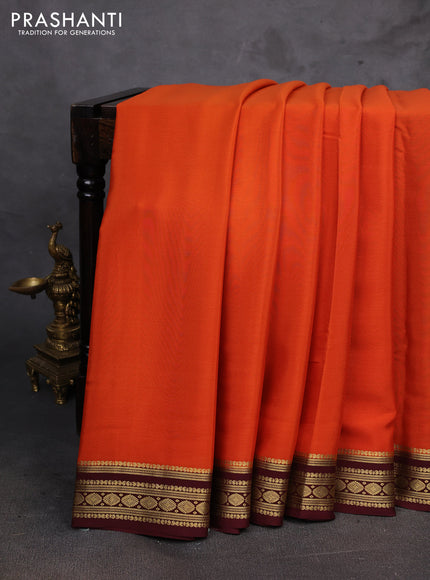 Orange & Coffee Brown Pure Mysore Silk Saree
