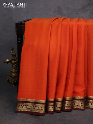 Orange & Coffee Brown Pure Mysore Silk Saree