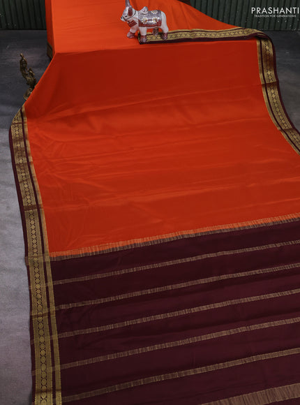 Orange & Coffee Brown Pure Mysore Silk Saree