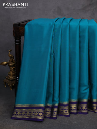 Peacock Green & Navy Blue Pure Mysore Silk Saree