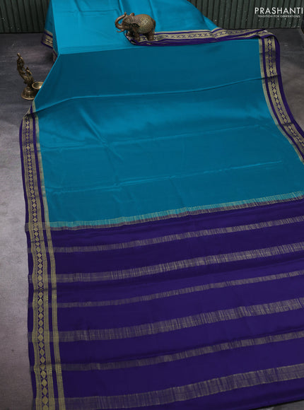 Peacock Green & Navy Blue Pure Mysore Silk Saree