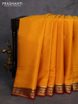 Mustard Yellow & Maroon Pure Mysore Silk Saree
