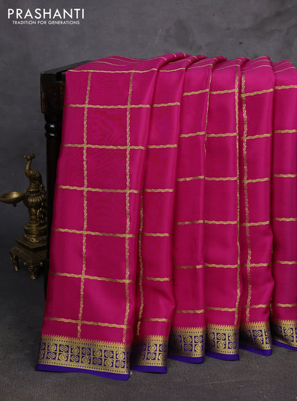 Pink & Violet Pure Mysore Silk - Checks