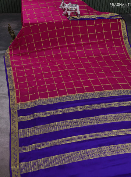 Pink & Violet Pure Mysore Silk - Checks