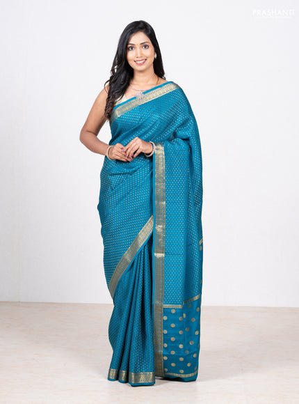 Blue Pure Mysore Silk - Buttas