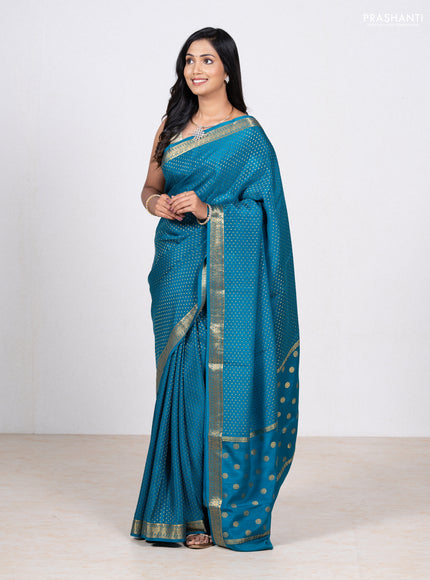 Blue Pure Mysore Silk - Buttas