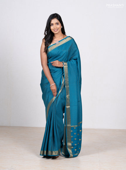 Blue Pure Mysore Silk - Buttas
