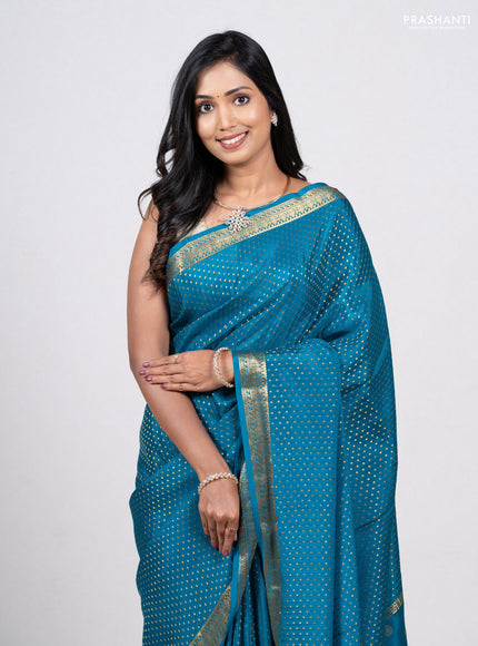 Blue Pure Mysore Silk - Buttas