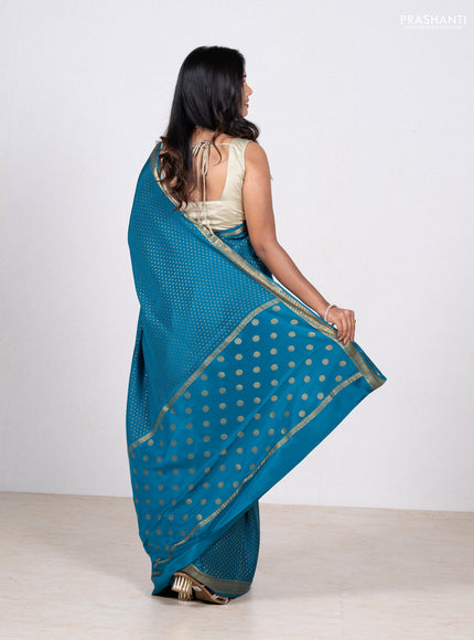 Blue Pure Mysore Silk - Buttas
