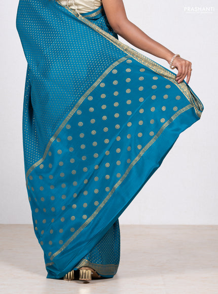 Blue Pure Mysore Silk - Buttas