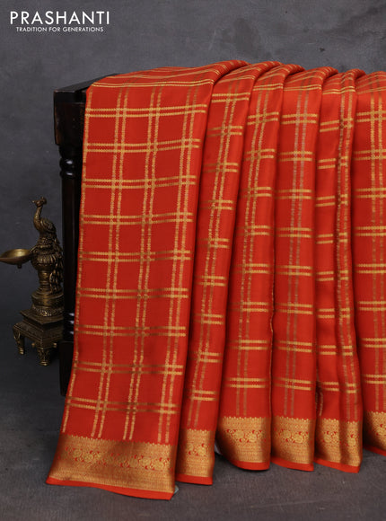 Orange Pure Mysore Silk - Checks