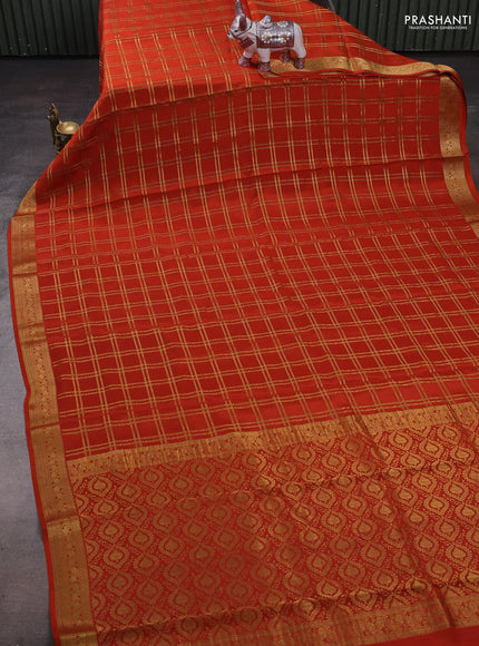 Orange Pure Mysore Silk - Checks