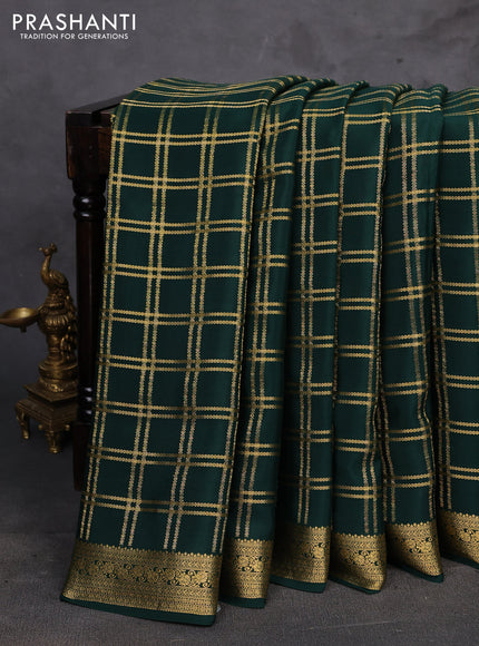 Bottle Green Pure Mysore Silk - Checks