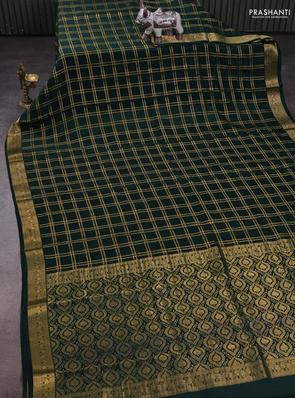 Bottle Green Pure Mysore Silk - Checks