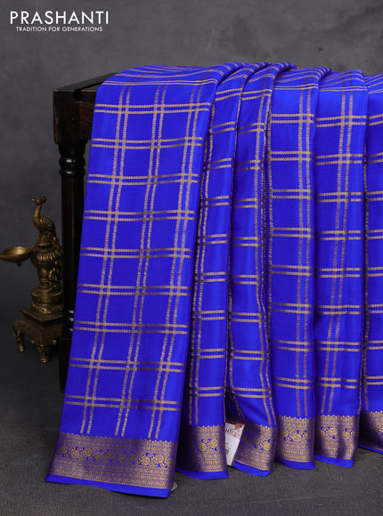 Royal Blue Pure Mysore Silk - Checks