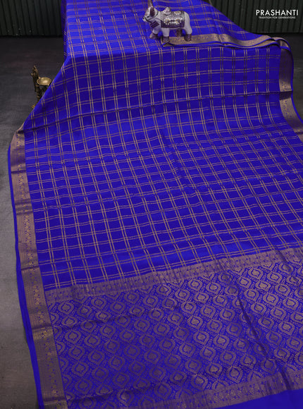 Royal Blue Pure Mysore Silk - Checks