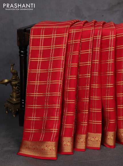 Red Pure Mysore Silk - Checks