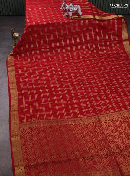 Red Pure Mysore Silk - Checks