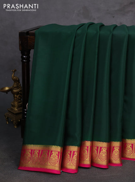 Bottle Green & Pink Pure Mysore Silk Saree
