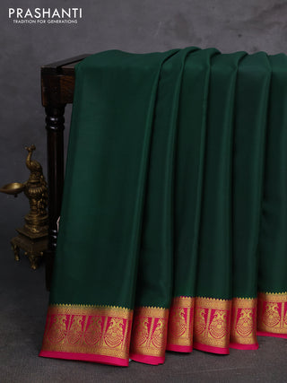 Bottle Green & Pink Pure Mysore Silk Saree