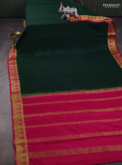 Bottle Green & Pink Pure Mysore Silk Saree
