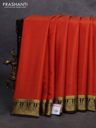 Orange & Coffee Brown Pure Mysore Silk Saree